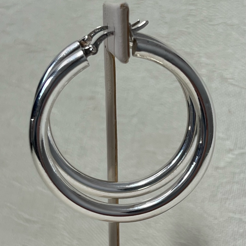 Large Sterling Silver Hoops. Marked 925. - image 1